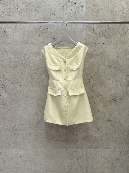 [Elegant] Workwear Tweed V-neck Dress