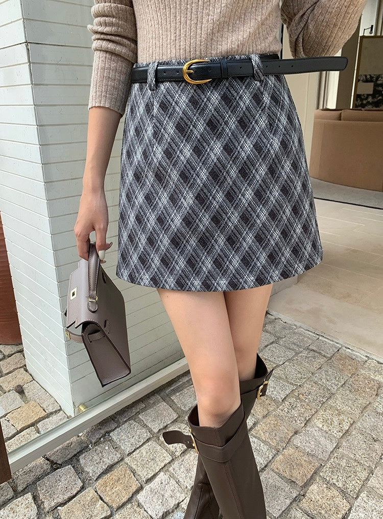 [Retro] High-Waisted Plaid A-Line Skirt