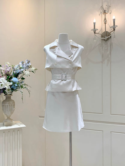 [Office to Date] Tailored Blazer Vest + Sequin Tiered Tulle Skirt Set (Q1212+Q1181)
