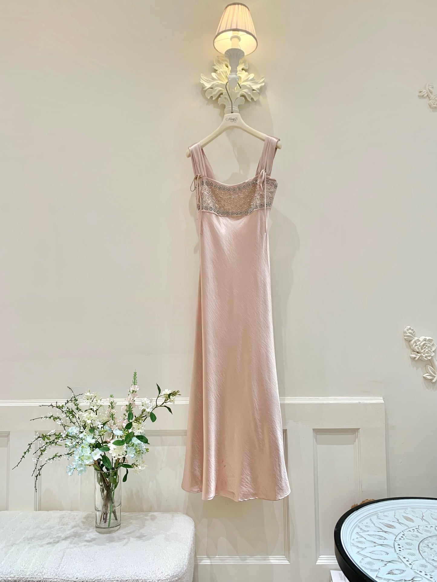[Luxury] Beaded Satin A-Line Long Dress (QF059-1)