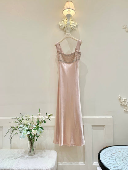 [Luxury] Beaded Satin A-Line Long Dress (QF059-1)