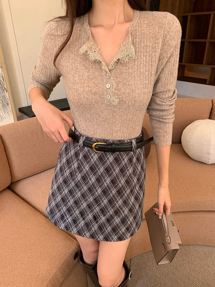 [Retro] High-Waisted Plaid A-Line Skirt