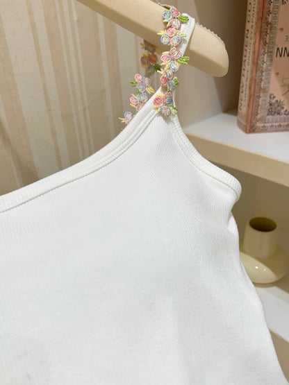[Cute] Floral Strap Padded Camisole Top (QF090)