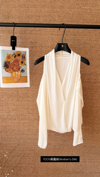[Lumi Premium] French Silk Blouse & Linen Skirt + Belt Set