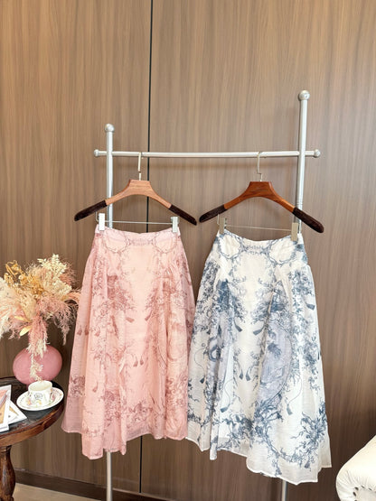 [Elegant] V-Neck Long Sleeve Knit Top & Printed Midi Skirt Two-Piece Set (MYQ-05/Q1308)