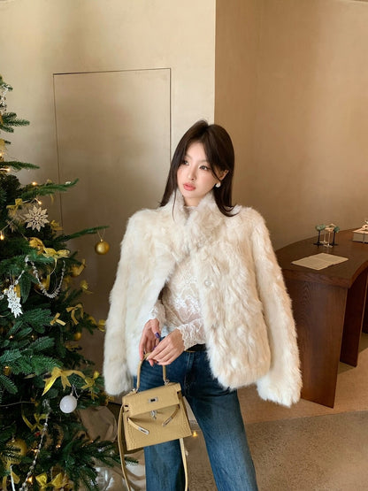 [Fluffy] Winter Synthetic Faux Fur Jacket
