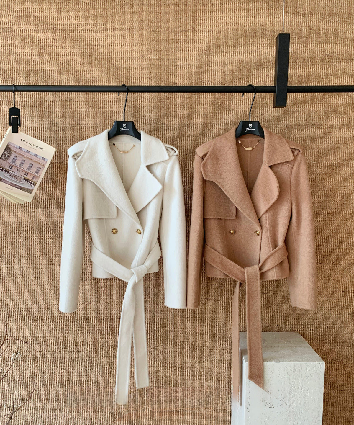 ⁠[Lumi Premium] Belted Wool Cashmere Fox Blend Short Trench Coat (YTDY-027)⁠
