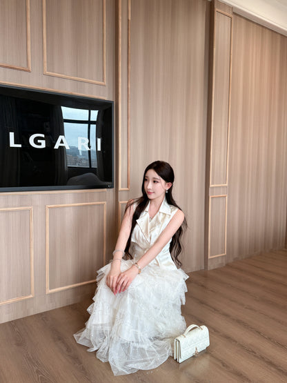 [Office to Date] Tailored Blazer Vest + Sequin Tiered Tulle Skirt Set (Q1212+Q1181)