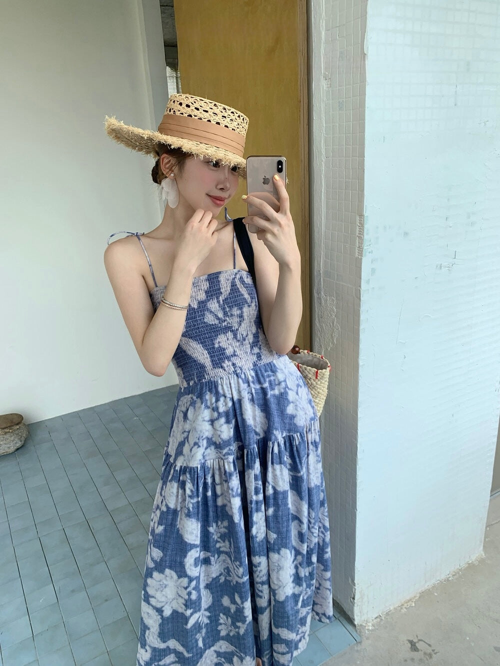 [Vacation] Artist Printing Flower Long Dress