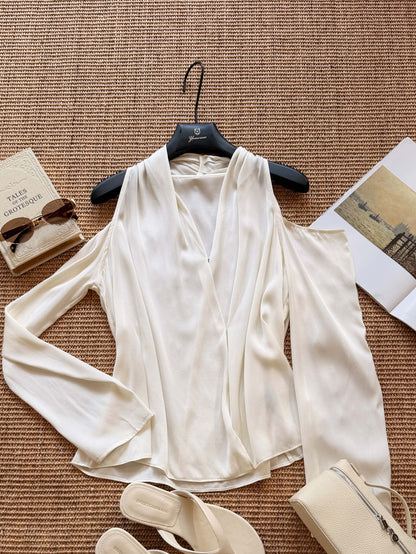 [Lumi Premium] French Silk Blouse & Linen Skirt + Belt Set