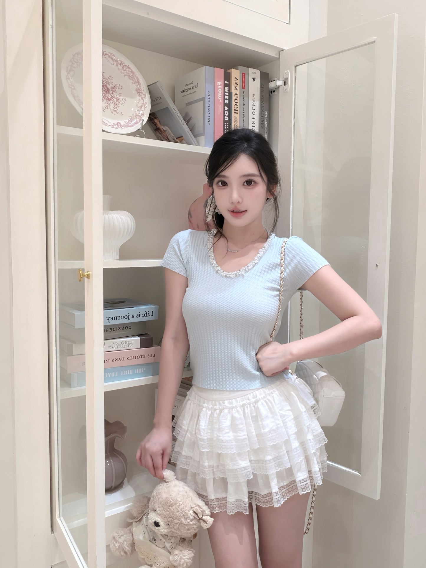 [Basic] Summer V-neck Glitter Top (QF026)