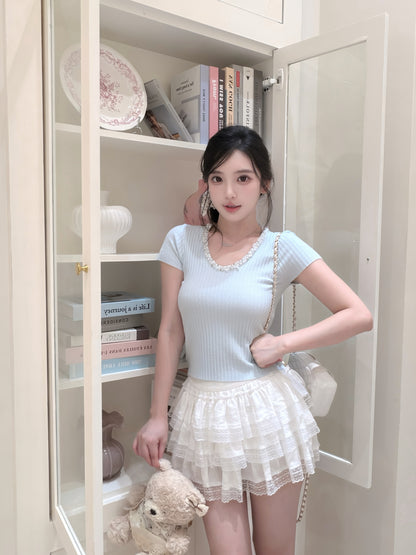 [Basic] Summer V-neck Glitter Top (QF026)