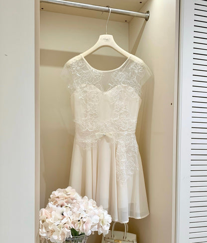 [Girlgod] Beaded Lace Mesh Overlay A-Line Dress (QF099)
