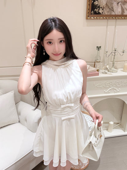 [Elegant] Chiffon Pink& Beige Dress (Q1056)