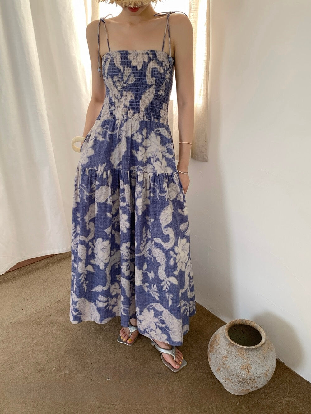 [Vacation] Artist Printing Flower Long Dress