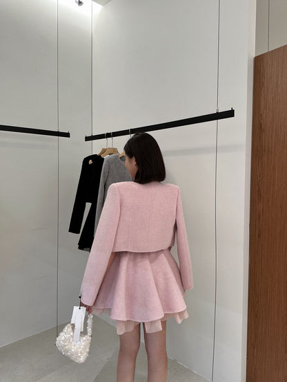 [Luxury] 100% Wool OL Onepiece Dress + Jacket Set (with belt)
