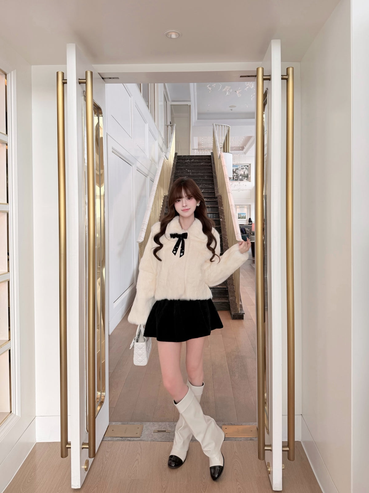 ⁠[Bestseller] Rabbit Fur Ribbon Bow Jacket (PC-015)⁠