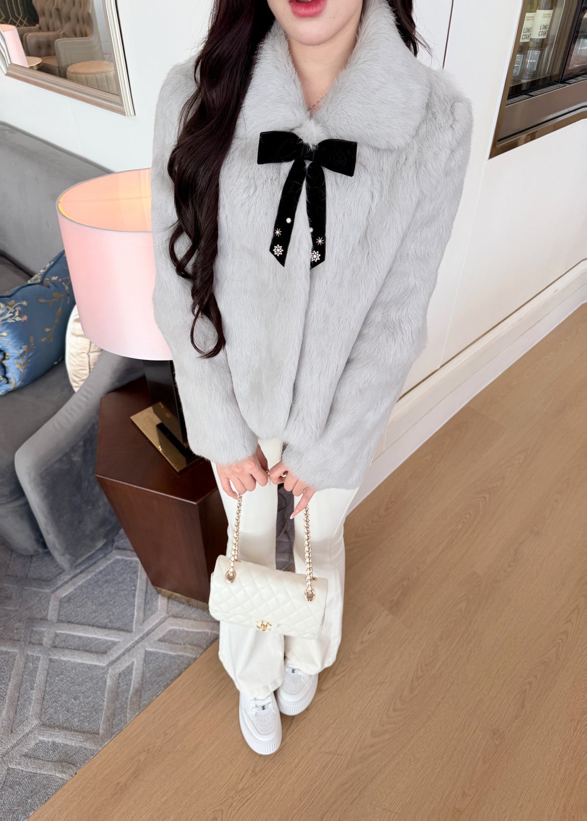 ⁠[Bestseller] Rabbit Fur Ribbon Bow Jacket (PC-015)⁠