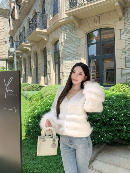 [Fluffy] Fox fur + Wool Cardigan