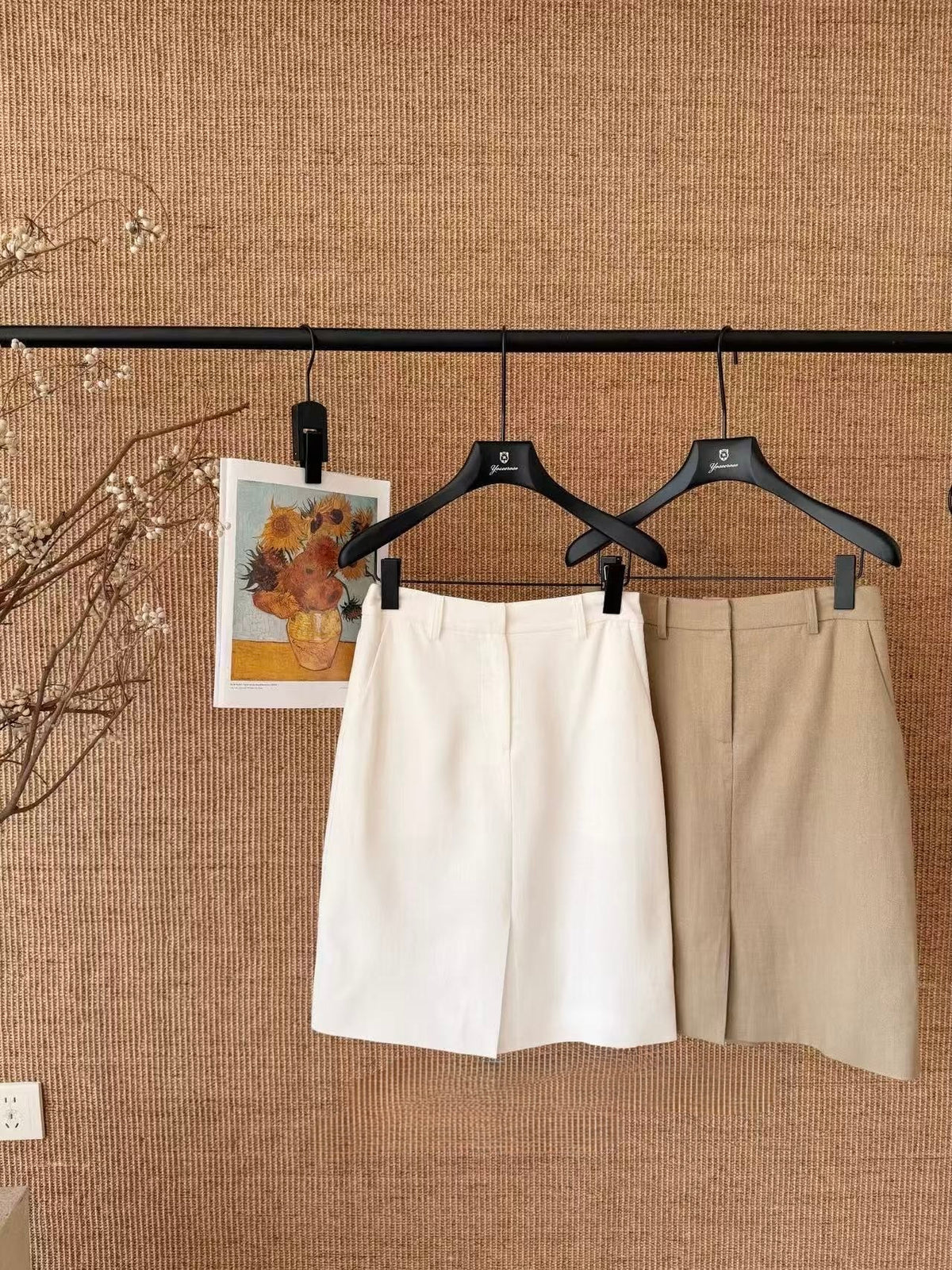 [Lumi Premium] French Silk Blouse & Linen Skirt + Belt Set