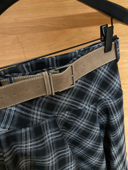[Fashion] Designer Plaid Long Skirt (with belt)