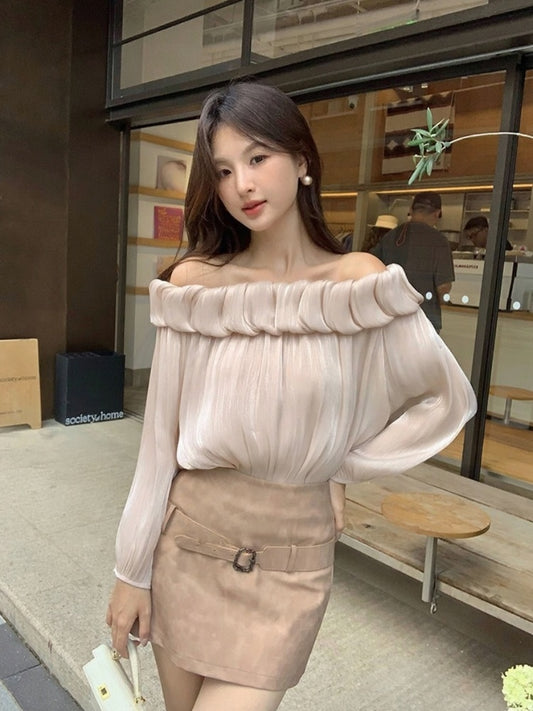 [Stylish] White Label Off-Shoulder Chiffon Top