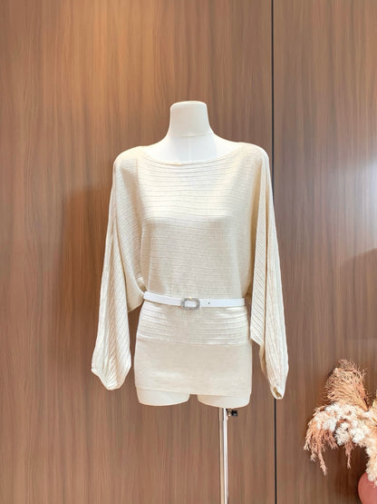 [Dating] Off-Shoulder Batwing Knit Top with Belt (QH-022)