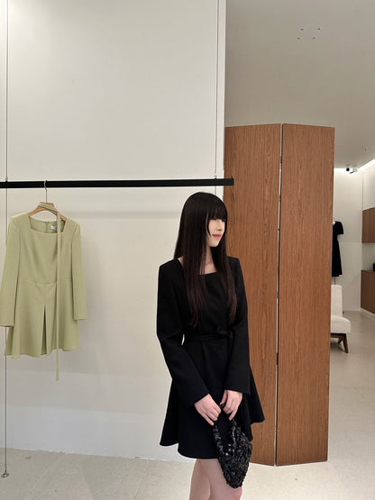 [Elegant] OL Long-Sleeve Dress (with belt)