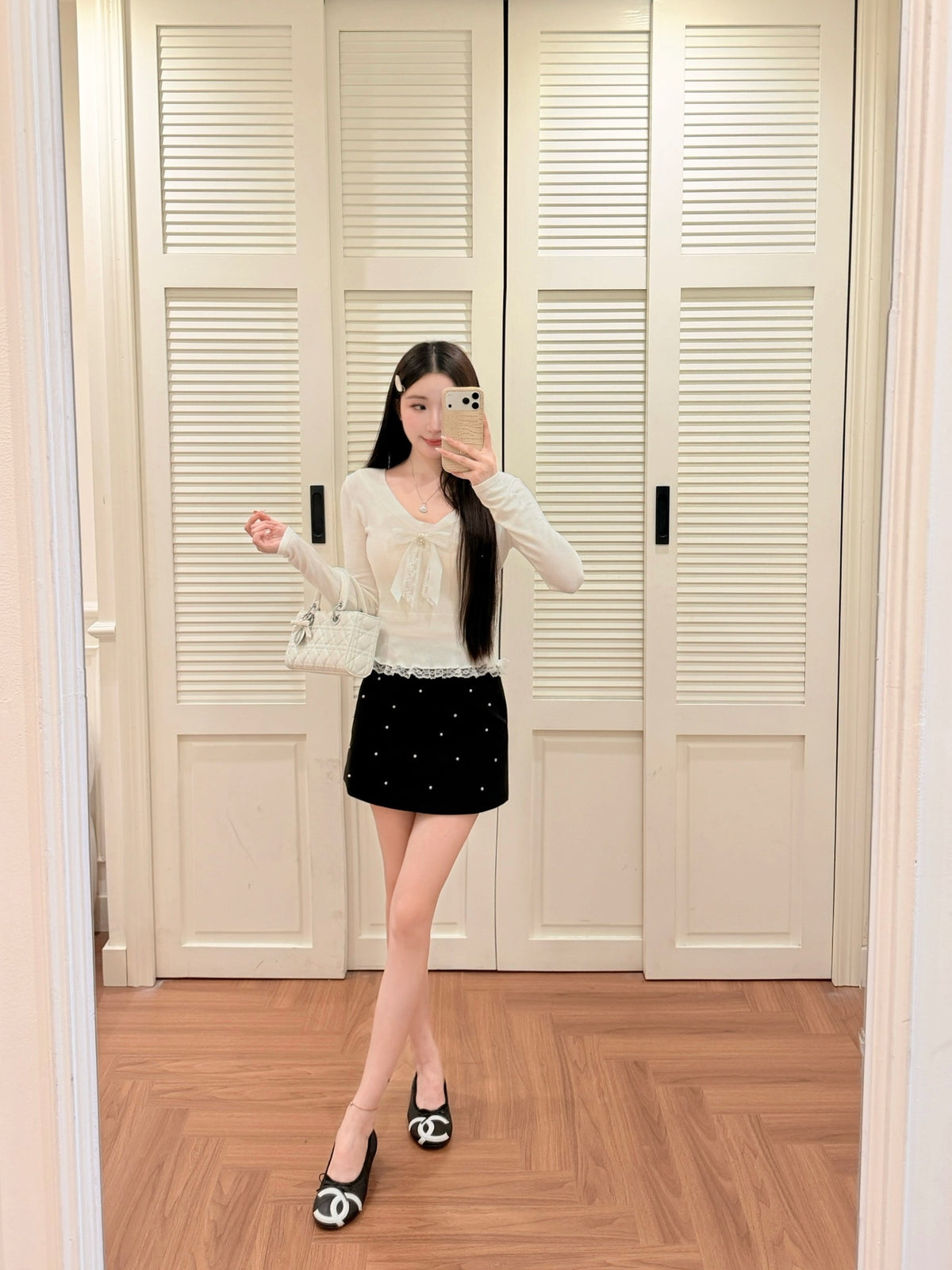 [Sweet] Wool Lace Bow V-Neck Top (MY5817)