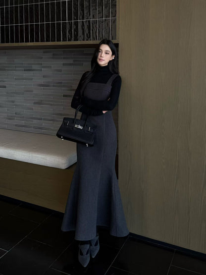 [Elegant] Woolen Fishtail Vest Skirt