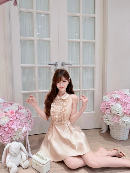 [Preppy] Peter Pan Collar Bow A-Line Mini Dress (Q1177)
