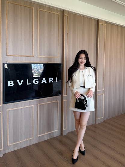 [Elegant] Pearl Tweed Crop Jacket & Skirt Set (Q1522)