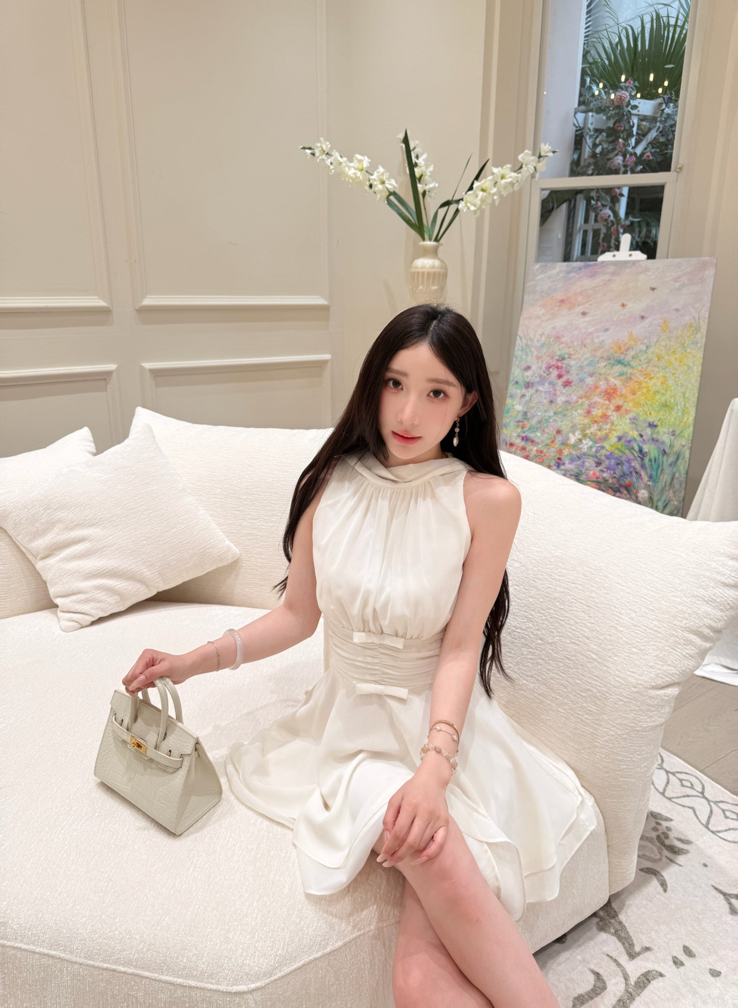 [Elegant] Chiffon Pink& Beige Dress (Q1056)