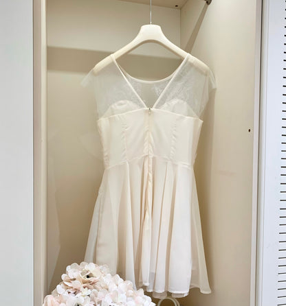 [Girlgod] Beaded Lace Mesh Overlay A-Line Dress (QF099)