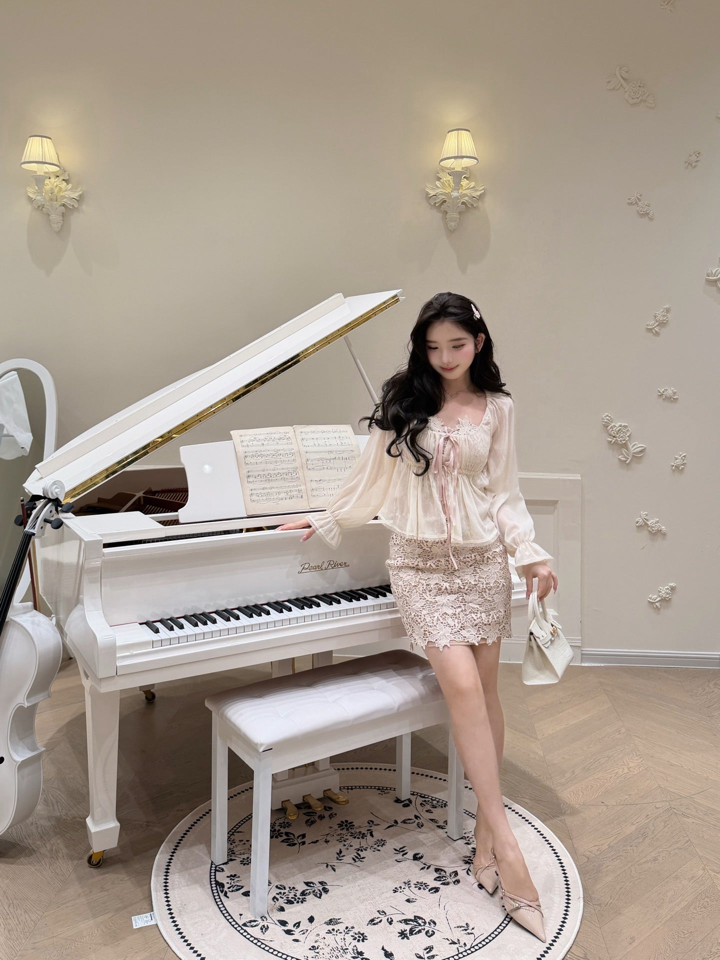 ⁠[Girly] French Romantic Ruffle Ribbon Chiffon Blouse (QH-031)⁠