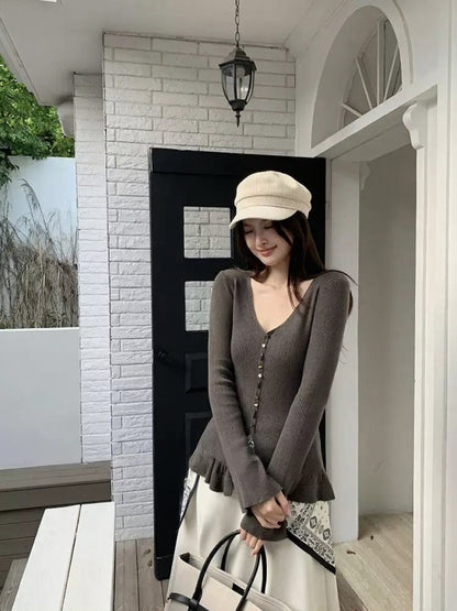 [Girly] Color V-Neck Wool Top