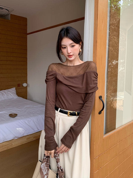 [Stylish] White Label Lace 28%Wool Top