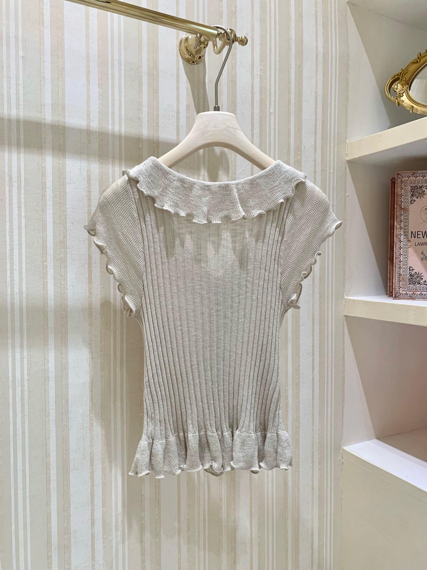 [Girly] Ruffle Flutter Sleeve Knit Top (QF031)