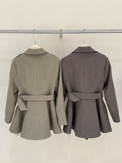 [Elegant] 10% Wool Workwear Coat with Belt