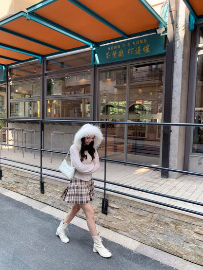 [Fluffy] Wool Cardigan with Fox Fur Hood