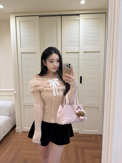 [Girly] Fox Fur Collar 10% Wool Knit Cardigan (QH-083)