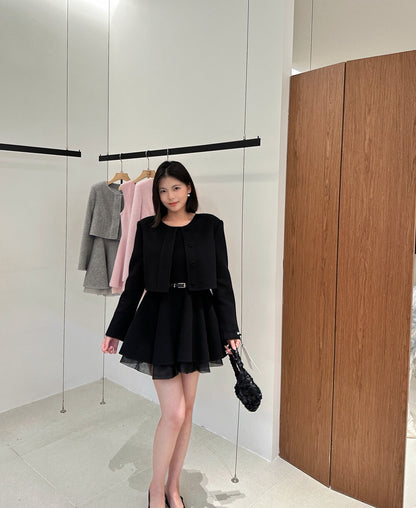 [Luxury] 100% Wool OL Onepiece Dress + Jacket Set (with belt)