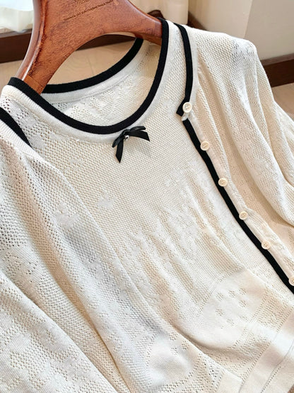 [Workwear] French Contrast Trim Lace Knit Cardigan and Skirt Set (QH-09)⁠