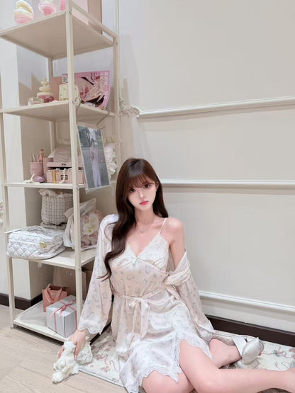 [Pajamas] Padded Cami Slip Dress + Robe Sleepwear Set (SY073)