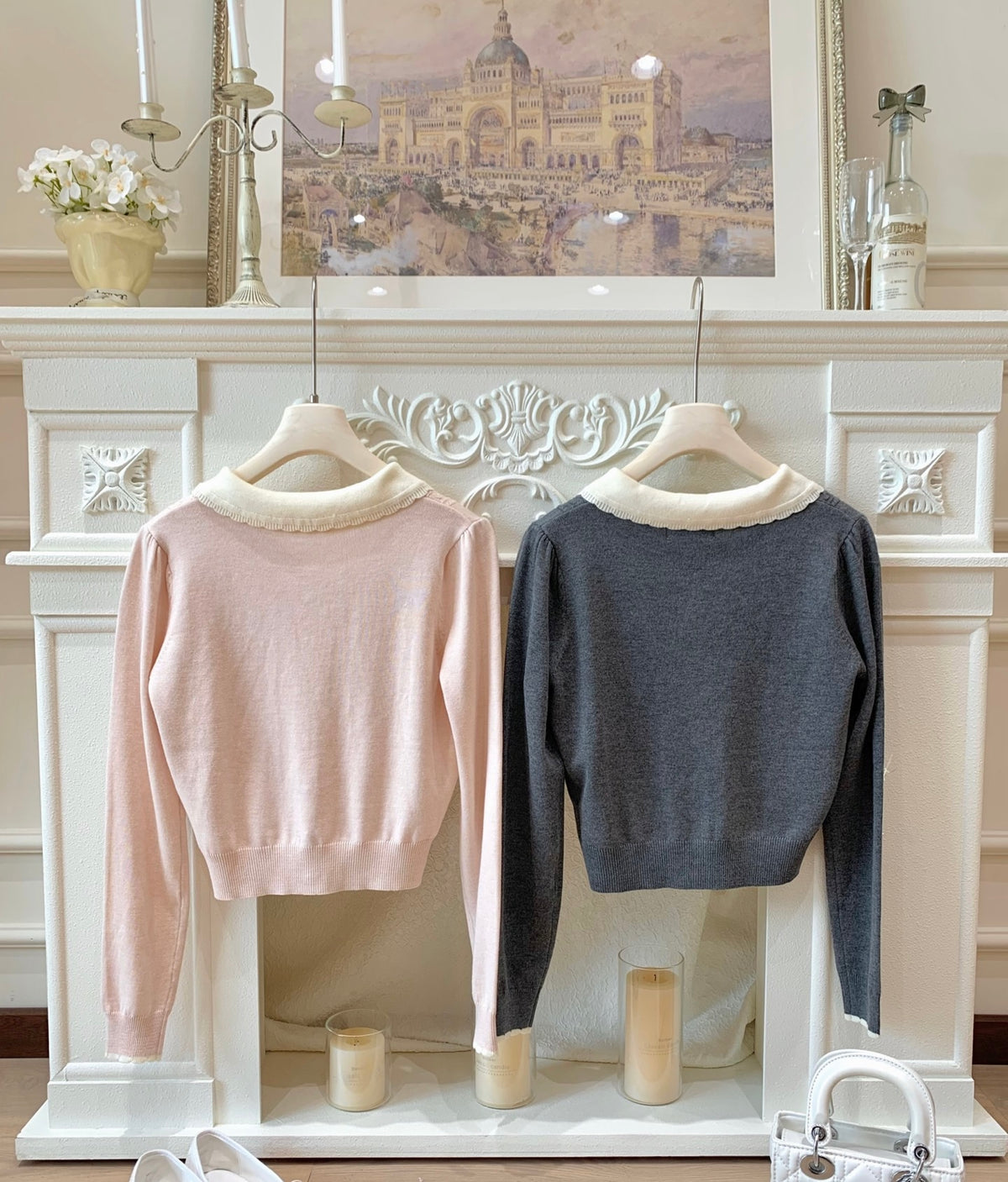 ⁠[Coquette] Doll Collar Ribbon Beaded Knit Cardigan (MY5813)⁠