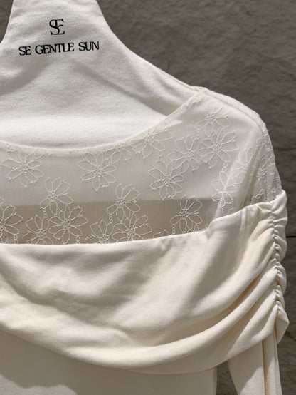 [Stylish] White Label Lace 28%Wool Top