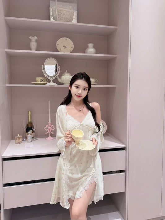 [Pajamas] Padded Cami Slip Dress + Robe Sleepwear Set (SY073)