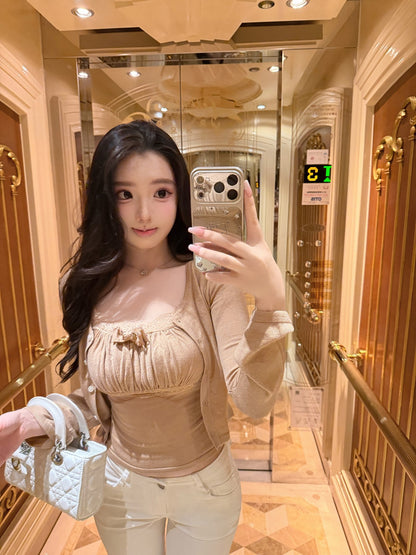 [Coquette] Soft Lace Trim Knit Cami and Cardigan Set (MYQ-01)⁠