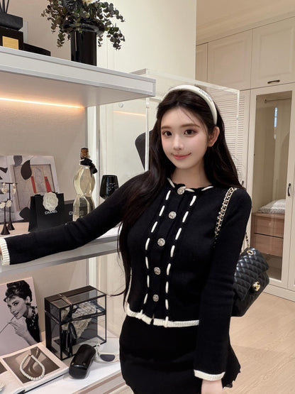 [Workwear] Vintage Chanel Style Contrast Trim Knit Cardigan (MY-06)⁠