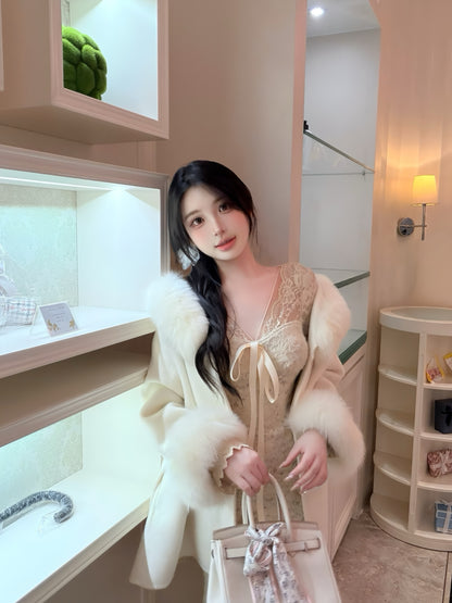 ⁠[French Lace] Ribbon Tie Lace Fitted Mermaid Dress (Q1598)⁠